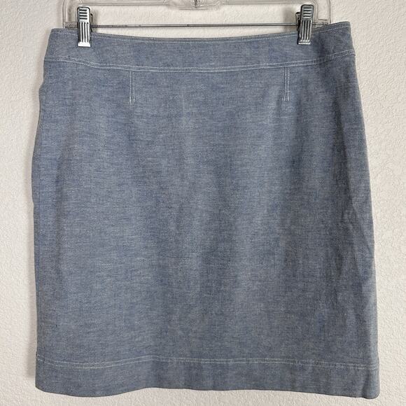 Chemins Blancs Sz 12 heavy chambray womens skirt side zip detail Stockholm Style - Picture 2 of 6